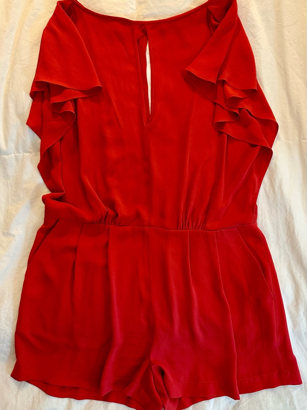 BCBGMaxAzria Red Flutter Sleeve Romper